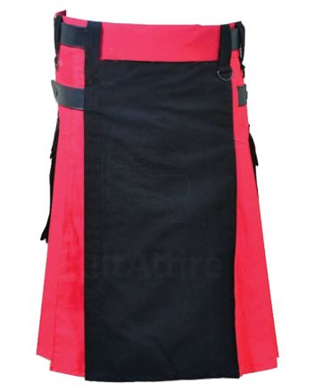 Black and Red Double Tone Kilt With Leather Straps