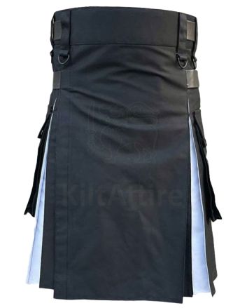 Black And White With Cargo Pockets Utility Kilt