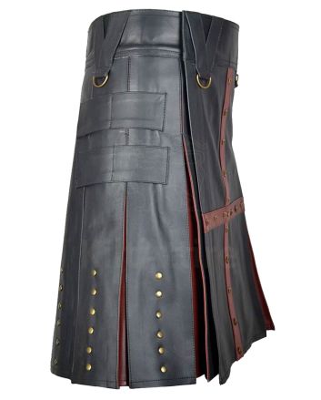 Black & Brown Leather Kilt