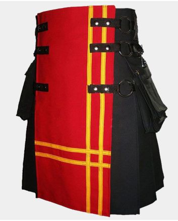 Black Canvas Red Front Yellow Double Cross Design Kilt