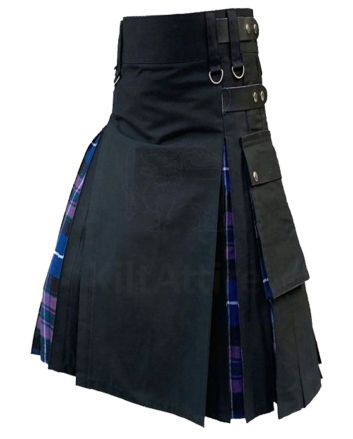 Black Cotton And Pride Of Scotland Tartan Cargo Hybrid Kilt
