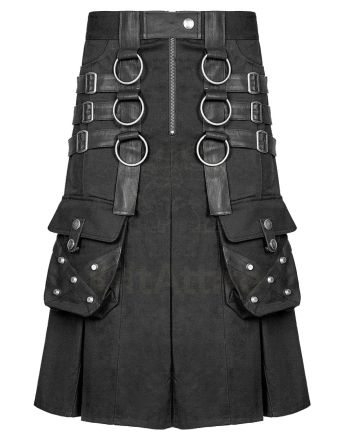 Black Cotton Punk Rave Utility Kilt