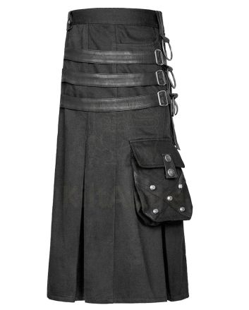 Black Cotton Punk Rave Utility Kilt