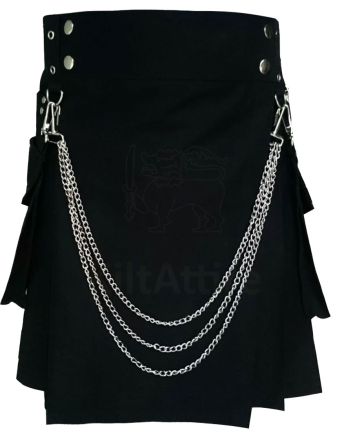 Black Cotton Utility Kilt for Men