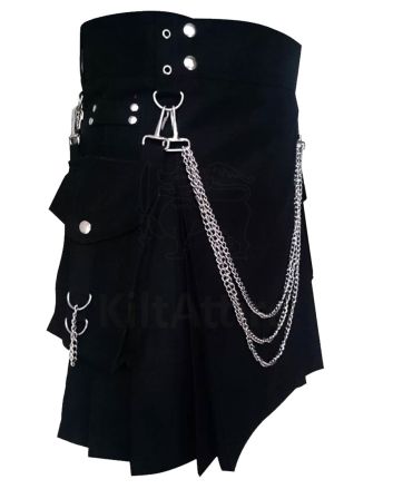 Black Cotton Utility Kilt for Men