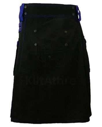Black Deluxe Modern Kilt And Blue Straps Style With Blue Cargo Pockets