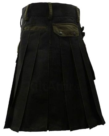 Black Deluxe Modern Kilt And Olive Green Straps Style With Olive Green Cargo Pocket
