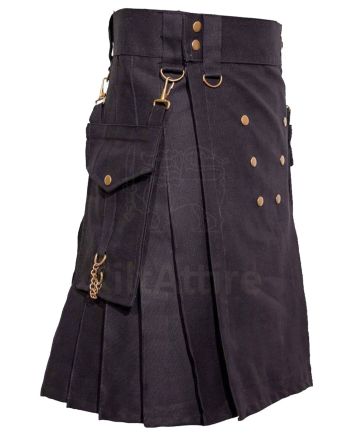 Black Deluxe Utility Kilt For Men
