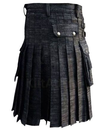 Black Denim Utility Kilt