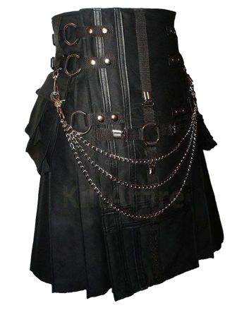 Black Fashion With Chain Utility Kilt