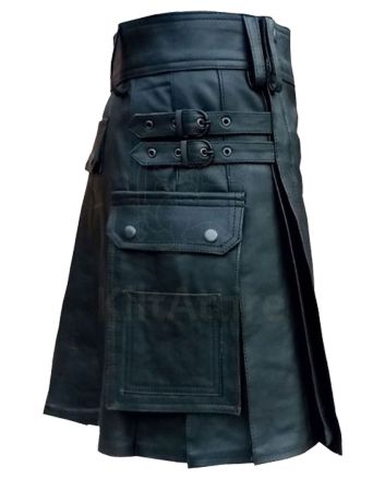 Black Fashion Leather Kilt