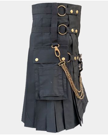 Black Fashion Utility Kilt With Chain
