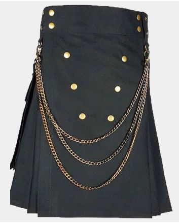Black Fashion Utility Kilt With Silver Chain