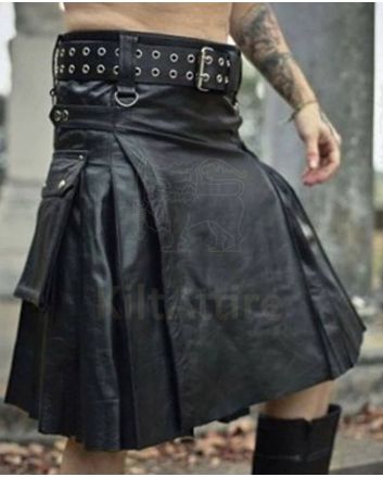 Black Leather Kilt For Men