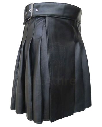 Black Leather Plated Kilt