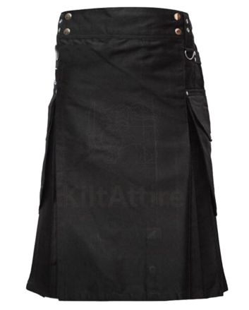 Black Modern Utility Kilt For Men