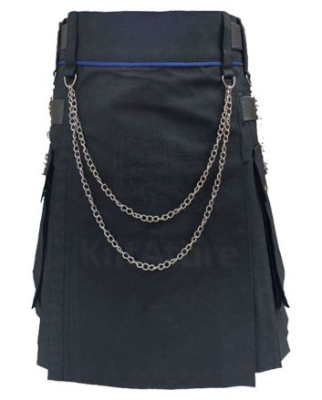Black Modern Utility Kilt With Silver Chain