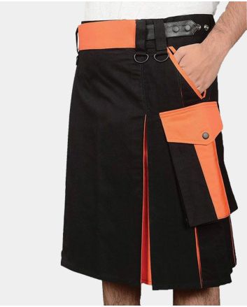 Black & Orange Hybrid Kilt For Men