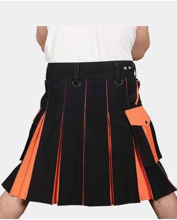 Black & Orange Hybrid Kilt For Men