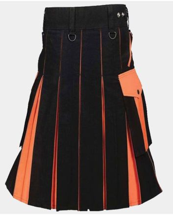 Black & Orange Utility Kilt For Men