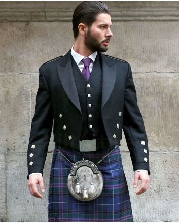 Black Prince Charlie Jacket with 5 Button Waistcoat Set