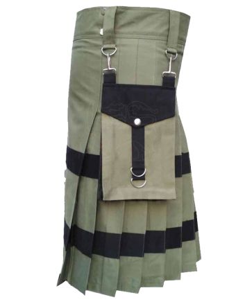 Black Striped Olive Green Utility Kilt