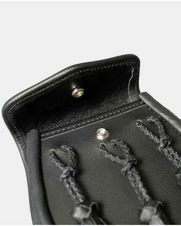 Black Studded Leather Day Sporran With Braided Tassel