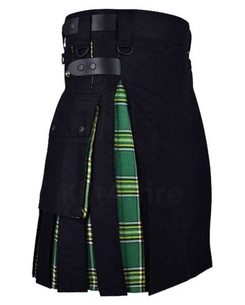 Black Utility Kilt And Irish Tartan Hybrid Kilt
