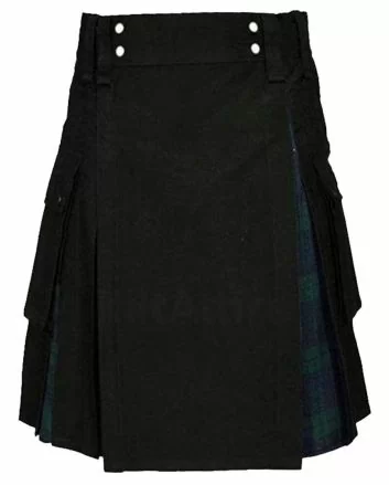 Black Watch Tartan With Black Hybrid Kilt