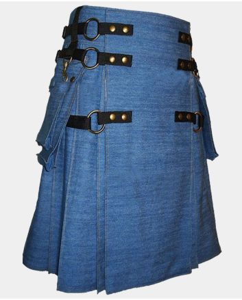 Blue Denim Cargo Fashion Utility Kilt