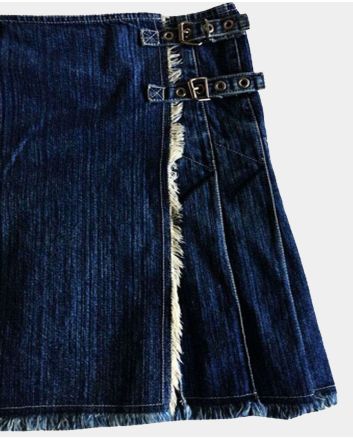 Blue Denim Pleated Kilt For Women