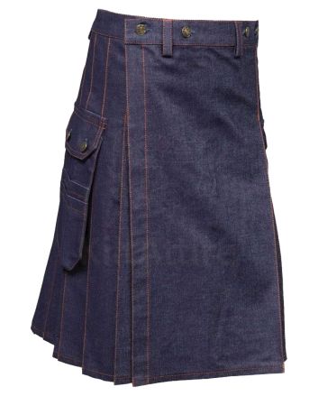 Blue Denim Red Stitched Utility Kilt