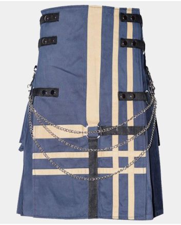 Blue New Fashion Cotton Utility Kilt