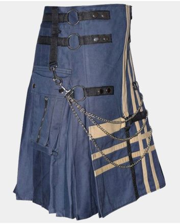 Blue New Fashion Cotton Utility Kilt