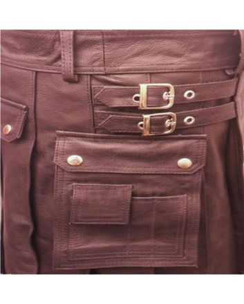 Brown Leather Kilt With Cargo Pockets
