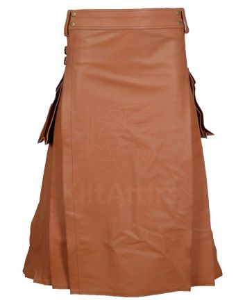 Brown Leather Utility Kilt For Men