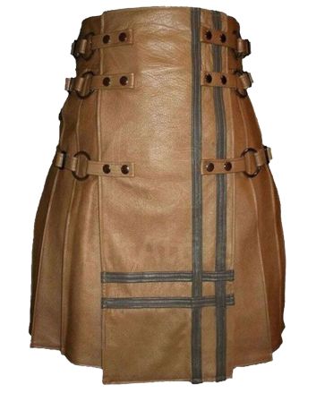 Brown Real Leather Gothic Style Kilt