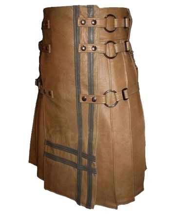 Brown Real Leather Gothic Style Kilt