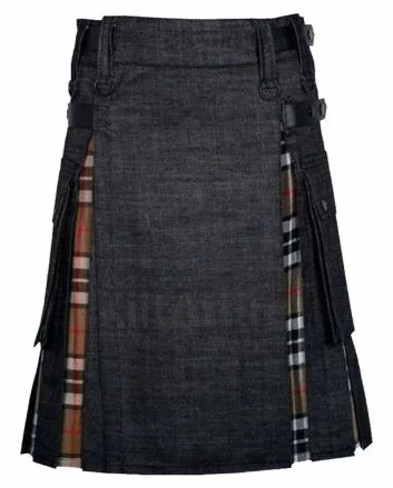 Campbell Tartan Black Denim Hybrid Utility Kilt