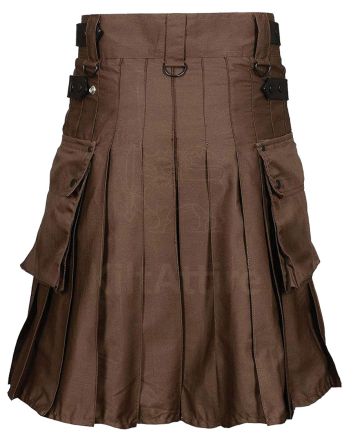 Chocolate Brown Leather Strap Utility Kilt For Active Man