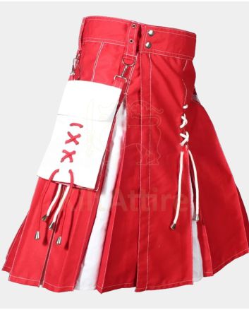Christmas Men's Red & White Hybrid Fashion Kilt