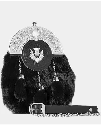 Chrome Plain Celtic Thistle Targe Black Rabbit Sporran
