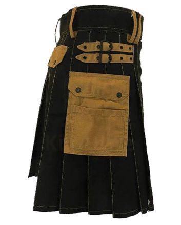 Contrast Stitched Black Hybrid Utility Kilt