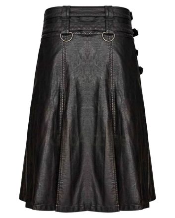 Cowhide Black Leather Gothic Kilt