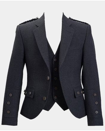 Crail Charcoal Tweed Klashich Kilt Jacket with Vest