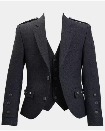 Crail Charcoal Tweed Klashich Kilt Jacket with Vest
