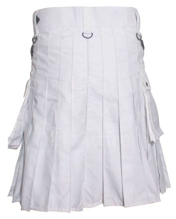 Deluxe White Utility Kilt With Leather Straps