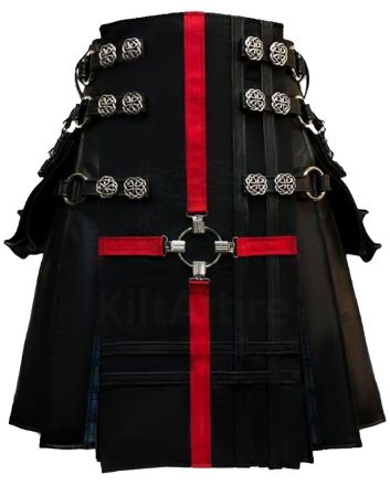 Fashionable Red Cross Black Leather Gothic Kilt For Men