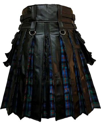 Fashionable Red Cross Black Leather Gothic Kilt For Men