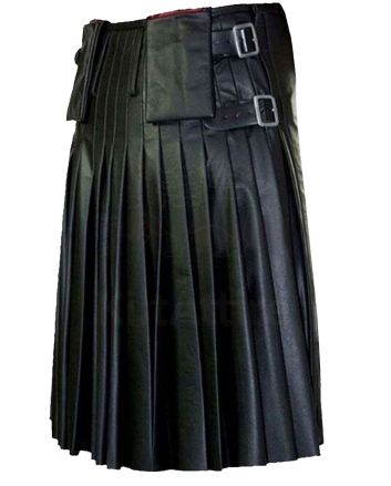 Genuine Fire Flame Black Leather Kilt 